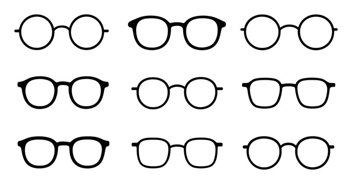 Eyewear icons with round square frames minimal