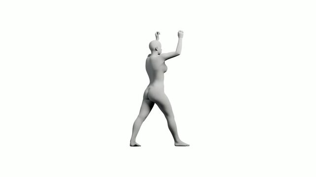 Mannequin in victory pose against white background