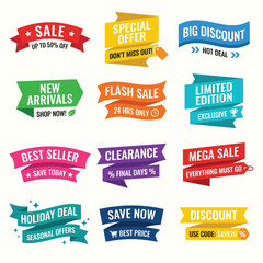 Obraz premium Sale And Discount Labels With Ribbon With Text