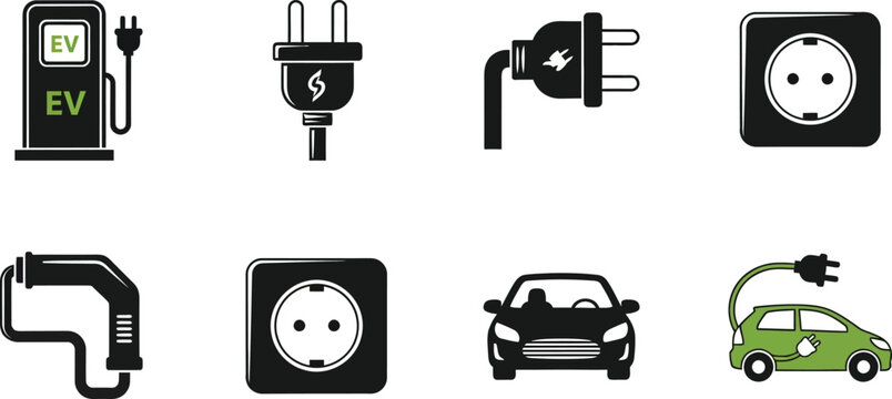 Electric vehicle charging plug and socket symbols