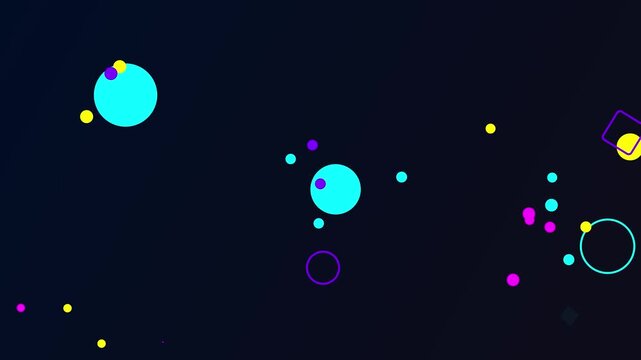 Modern abstract neon geometric shapes dynamically move and morph across a dark background in this motion graphic