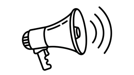 Simple black and white line art illustration of a handheld megaphone. © Eko