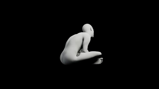 Mannequin in meditation pose on black background