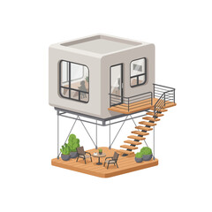 Fototapeta premium Modern Elevated Cube House Illustration