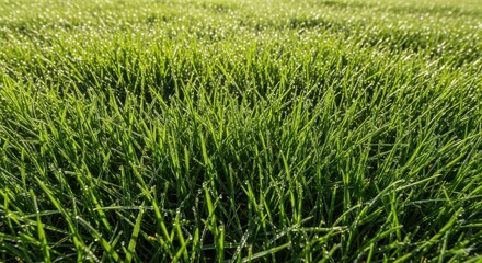 Obraz premium A detailed, lush green grassy surface texture shot outdoors in bright sunlight. This natural background is perfect for designs or seasonal themes, spring, smooth, organic