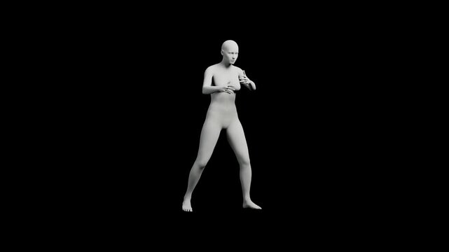 Mannequin in neutral pose against black backdrop