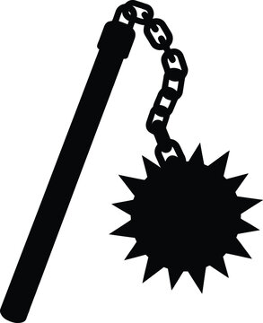 Mace weapon with spiked ball attached to handle by chain medieval battle weapon.