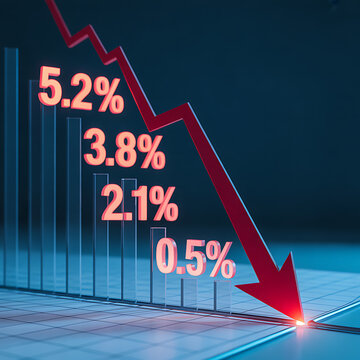 Red arrow graph showing declining percentages on a grid background chart financial