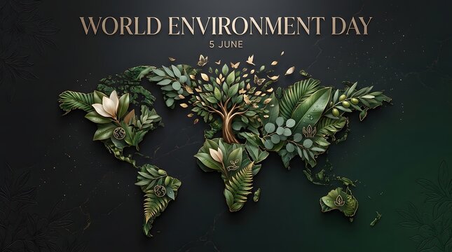 world map made of leaves and tree on dark background environmental ecology nature poster graphic design illustration global