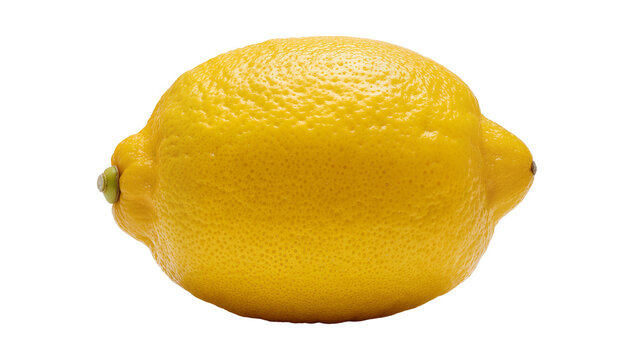 Whole yellow lemon with textured rind and green stem nub