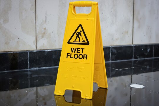 a wet floor sign is on a floor