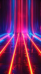 Fototapeta premium Vibrant Neon Light Streaks Creating an Abstract Futuristic Tunnel.