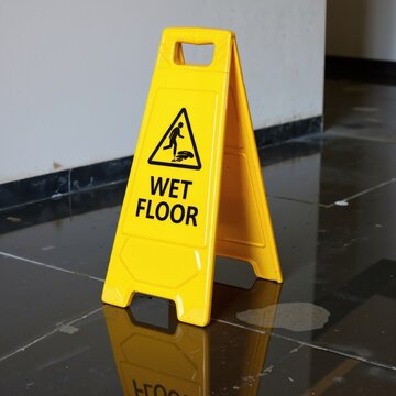 a wet floor sign is on the floor