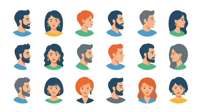 Diverse Group of People Avatars Facing Different Directions.
