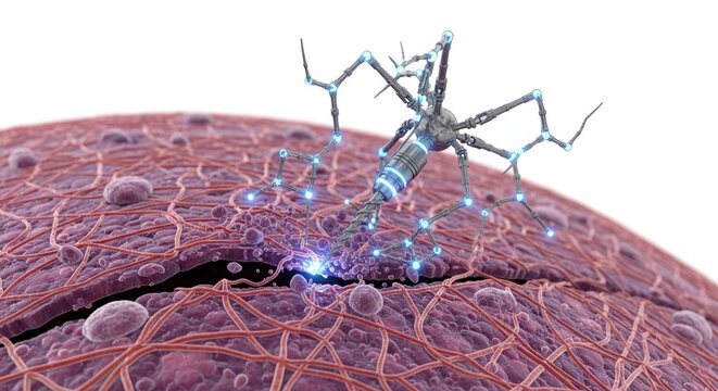 3d render of a nanobot operating inside a human blood vessel, futuristic medical technology concept isolated on transparent background