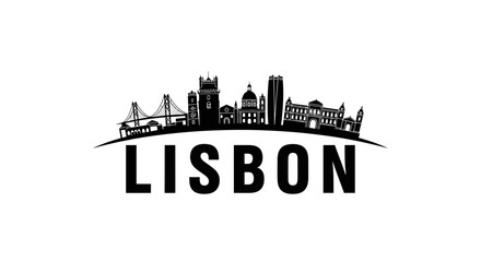 Fototapeta premium Stylized silhouette of Lisbon cityscape featuring iconic landmarks and historic architecture for urban travel and tourism imagery