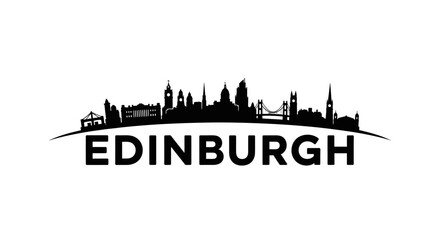 Naklejka premium Iconic silhouette of Edinburgh skyline featuring historic landmarks and the city name in bold letters capturing the city's