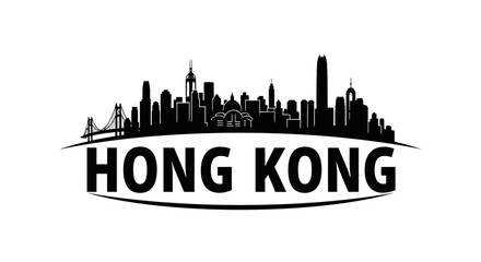 Obraz premium Stylized black and white silhouette of Hong Kong skyline with prominent skyscrapers and a bridge