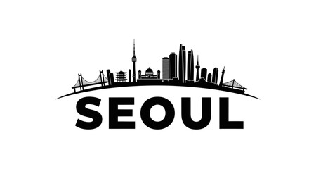 Obraz premium Silhouette of Seoul's Dynamic Skyline with Iconic Landmarks and Architectural Highlights