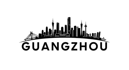 Fototapeta premium Guangzhou City Skyline Silhouette with Iconic Landmarks and Modern Skyscrapers