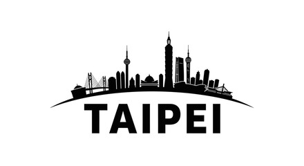 Naklejka premium Silhouette of Taipei City Skyline with Iconic Landmarks and Towering Skyscrapers for Urban Landscape Illustration