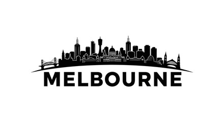 Obraz premium Stylized silhouette illustration of Melbourne skyline with iconic buildings and bridges capturing vibrant cityscape in black and