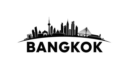 Fototapeta premium Modern Bangkok skyline silhouette highlighting urban architecture and iconic landmarks with a bold city name display for travel