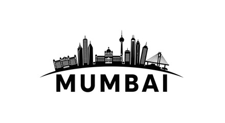 Fototapeta premium Stylized black and white skyline silhouette capturing iconic Mumbai cityscape and urban architecture