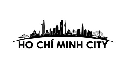 Fototapeta premium Silhouette of Ho Chi Minh City Skyline Featuring Iconic Landmarks and Modern Skyscrapers Illustration