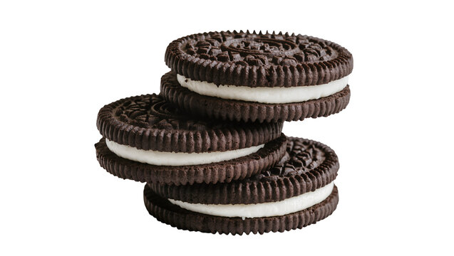 Stack of chocolate sandwich cookies with cream filling