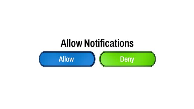 Allow Notifications Permission Popup Animation with Animated Cursor Clicking Allow Button on White Background &mdash; 4K 3D Video Animation of App Notification Permission