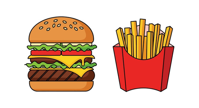 Delicious cheeseburger and crispy french fries, classic fast food combo.