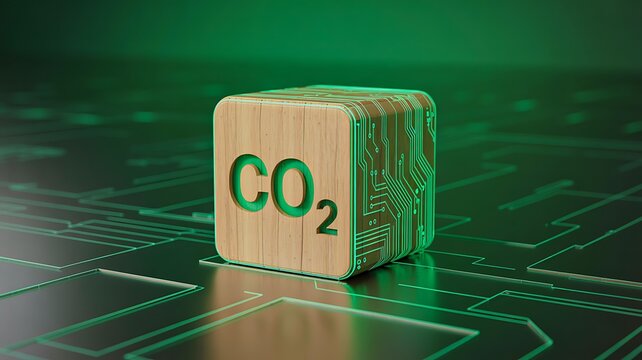 Carbon dioxide cube representing emissions monitoring climate impact and environmental sustainability