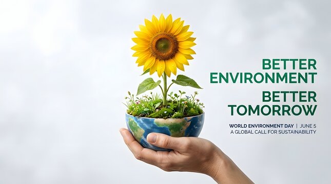 hand holding globe bowl with sunflower photo earth planet flower nature image environment sustainability ecology world day call