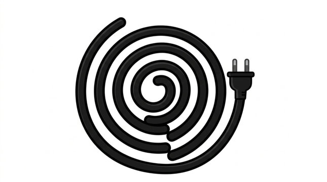 Black mosquito repellent coil with electric plug on white background.