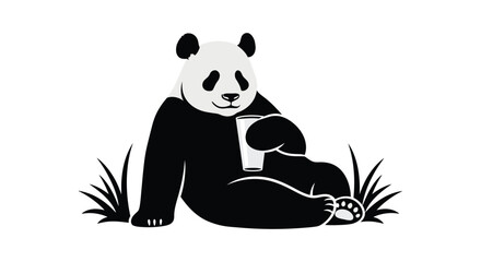 panda bear sitting with a drink in a black and white silhouette © Creativeakash393
