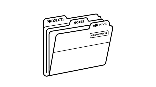 Black and white line art illustration of a business filing folder.