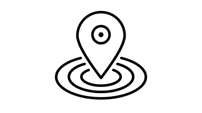 Minimalist outline icon of a location pin with circular ripples.