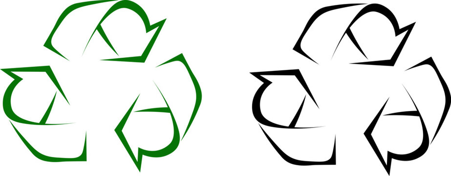An elegant recycling vector symbol created with thin green lines in a minimalist sketch style. Ideal for eco-friendly projects, product packaging, and designs promoting environmental awareness and sus