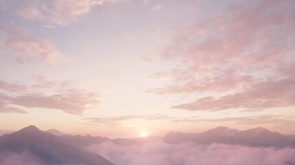Obraz premium Sunset over Mountains with Fog and Pink Clouds