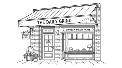 Fototapeta premium Hand drawn illustration of a charming coffee shop exterior.