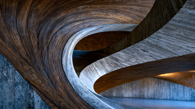 Architectural concrete hyperbolic paraboloid shell roof underside detail, curved formwork timber grain impression preserved in set concrete surface, mid-century structural geometry, thin-shell const