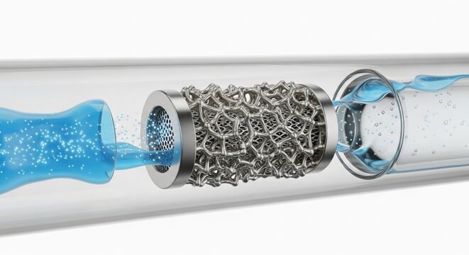 3d render of a high-tech medical stent implant device, close-up view of intricate mesh design, modern healthcare innovation, futuristic medical technology isolated on transparent background