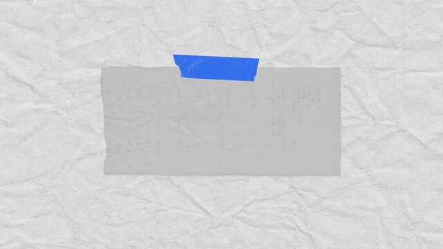 Thermal paper receipt taped to a textured white crumpled background in this clean stop motion animation style digital video clip