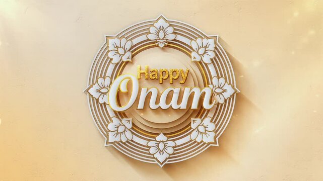 Elegant golden happy onam animation with shimmering mandala wreath. 4K Video