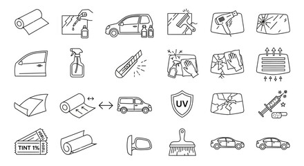 Fototapeta premium car protection, UV shield, vehicle wrapping, and detailing icons, business concept, line style