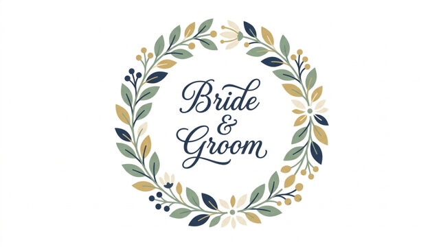 Bride and Groom floral wreath wedding invitation graphic.
