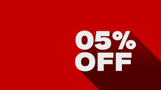 5 percent off sale promotion animation. 5% off sale promotion video 4k. 5% sale Video. 5 Percent Off Sale Discount Animation on Red Background.