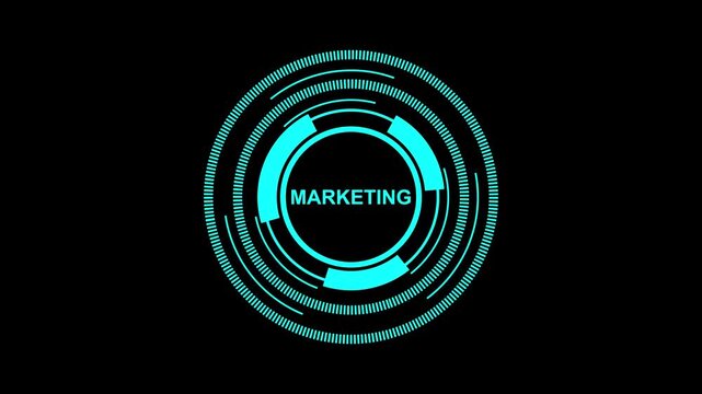 Marketing Strategy Interface with Futuristic Digital Elements on Black Background. motion graphice 4K Resolution video.