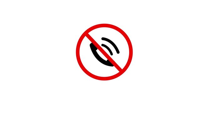 No calls sign concept motion graphics animation.phone being disabled on a white background.